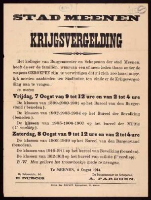 "Stad Meenen. Krijgsvergelding"