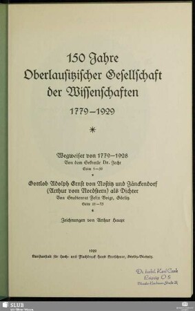 150 Jahre Oberlausitzischer Gesellschaft der Wissenschaften : 1779 - 1929