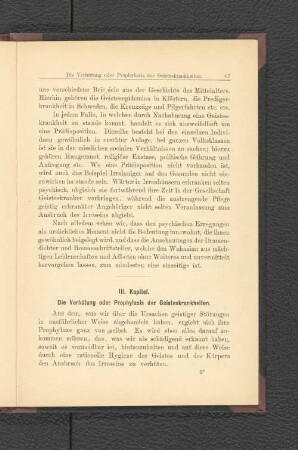 III. Kapitel. Die Verhütung oder Prophylaxis der Geisteskrankheiten