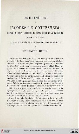 2.Ser. 19.1899: Les Éphémerides de Jacques de Gottesheim, docteur en droit, prébendier du grant-choeur de la cathrédrale (1524-1543)