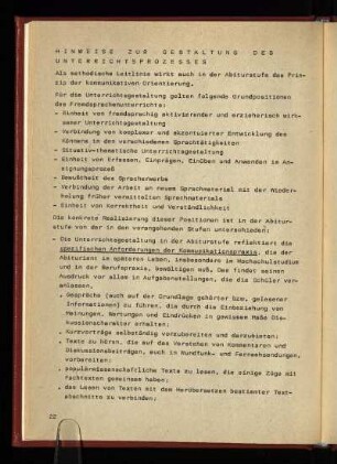 Hinweise zur Gestaltung des Unterrichtsprozesses