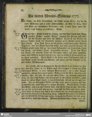 Am vierten Advents-Sonntage 1777