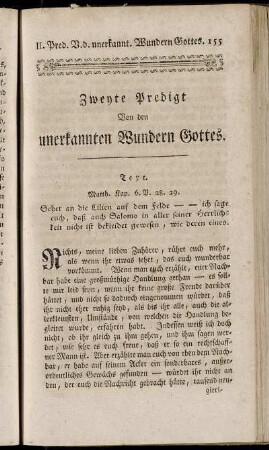 Zweyte Predigt Von den unerkannten Wundern Gottes.