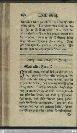 Zwey und sechzigster Brief. Mein alter Freund, ...