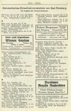 Alphabetisches Einwohnerverzeichnis von Bad Flinsberg