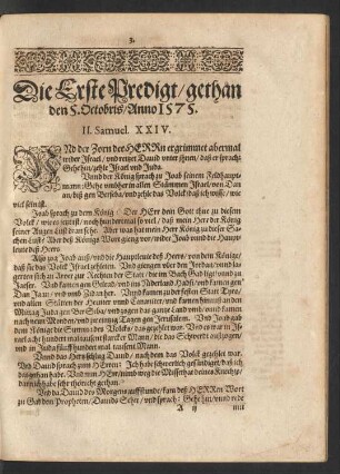Die Erste Predigt/ gethan den 5. Octobris/ Anno 1575.