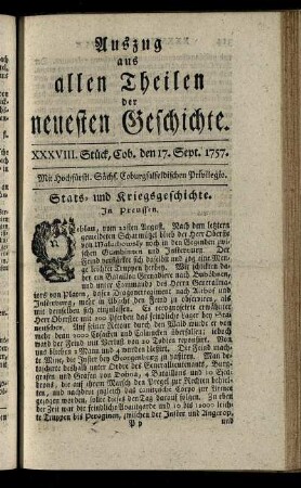 XXXVIII. Stück, Cob. den 17. Sept. 1757.