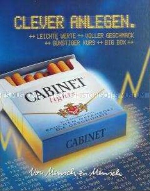 Werbeschild (doppelseitig) für "Cabinet lights"-Zigaretten