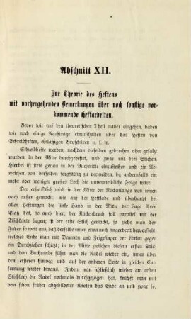 Abschnitt XII. Zur Theorie des Heftens mit vorhergehenden Bemerkungen ...