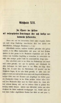 Abschnitt XII. Zur Theorie des Heftens mit vorhergehenden Bemerkungen ...