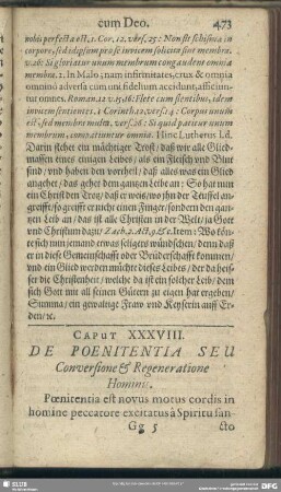 Caput XXXVIII. De Poenitentia Seu Conversione & Regeneratione Hominis