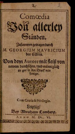 Comoedia von allerley Ständen