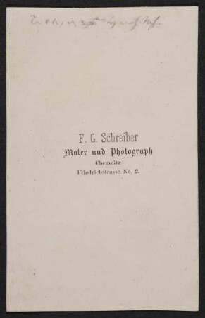 Porträt Anton Meyer : Foto-/Bildersammlung Stenografische Sammlung. Porträt Anton Meyer. Photographie. Carte de visite (vor 1870; F. G. Schreiber). Dresden: SLUB P a 0411