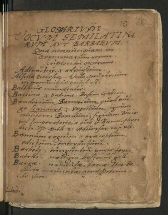 Fasz. X: Glossarium vocum Semilatinarum aut barbarorum
