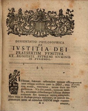 Disputatio publica philosophica de iustitia Dei, praesertim punitiva, et bonitate summi numinis in puniendo
