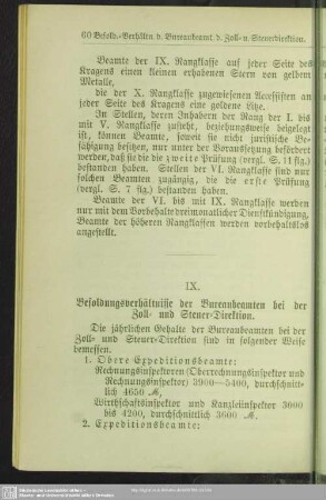 IX. Besondlungsverhältnisse der Bureaubeamten bei der Zoll- und Steuer-Direktion