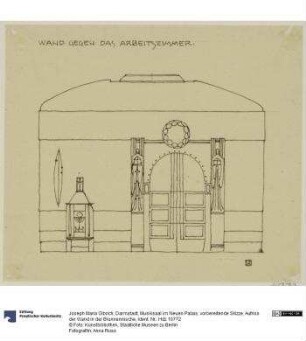 Darmstadt, Musiksaal im Neuen Palais, vorbereitende Skizze, Aufriss der Wand in der Brunnennische