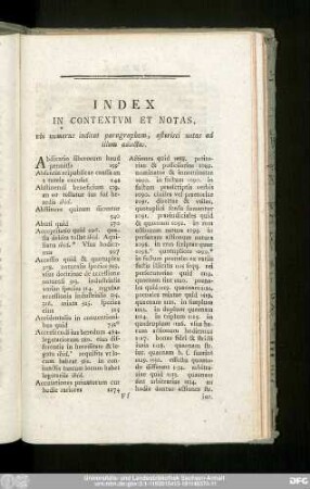 Index In Contextum Et Notas, ubi numerus indicat paragraphum, asterisci notas ad illum adiectas.