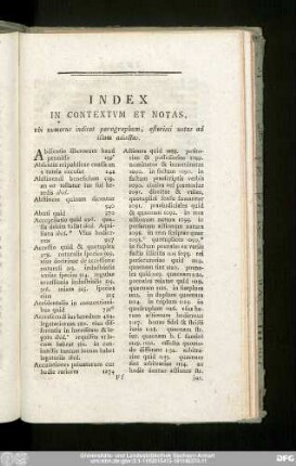 Index In Contextum Et Notas, ubi numerus indicat paragraphum, asterisci notas ad illum adiectas.
