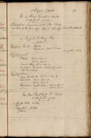 Von der Königl Societät in London als Geschenk erhalten. - Ein Geschenk Sr. Königl Maj. in England. - Vom Hhrrn Staats Rath Dr. Kürner als Geschenck erhalten.