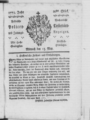 20tes Stück, Ausgabe vom 15. May 1771