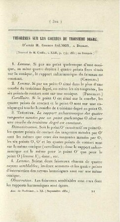 Théorèmes sur les courbes du troisième degré.