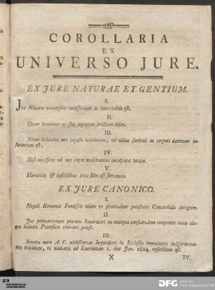 Corollaria Ex Universo Jure.