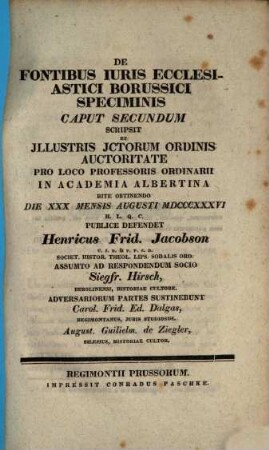 De fontibus iuris ecclesiastici Borussici speciminis. 2