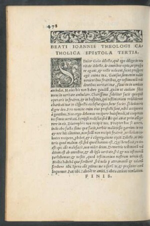 Beati Ioannis Theologi Catholica Epistola Tertia.