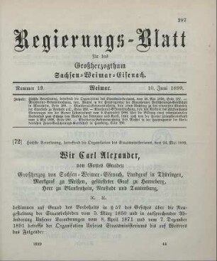 72. Höchste Verordnung, betreffend die Organisation des Staatsministeriums