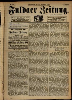 Erste Ausgabe vom Donnerstag, den 25. Dezember 1890.