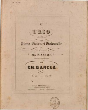 1er trio brillant pour piano, violon et violoncelle : op. 22