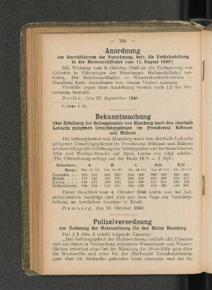 Polizeiverordnung zur Änderung der Hafenordnung für den Hafen Hamburg