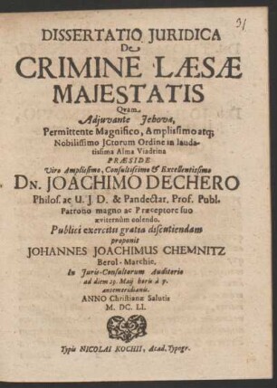 Dissertatio Iuridica De Crimine Laesae Maiestatis