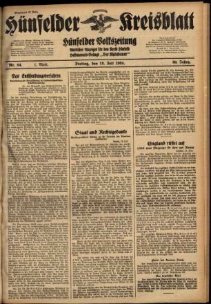 Erste Ausgabe vom Freitag, den 13. Juli 1934.