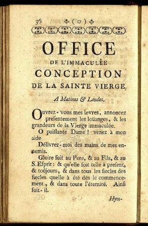 Office de l'Immaculée Conception de la Sainte Vierge.
