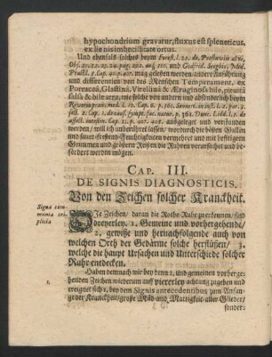 Cap. III. De Signis Diagnosticis. Von den Zeichen solcher Kranckheit.