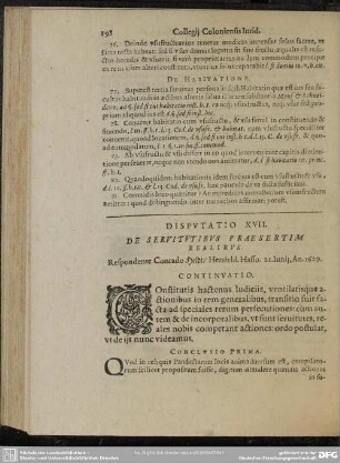 Disputatio XVII. De Servitutibus Praesertim Realibus