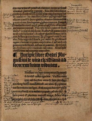 Diui Aurelij Augustini Hippone[n]sis Episcopi Liber de vita Christiana: omnibus ad christum: rectum saltus iter pergere cupientibus non modo vtilis ...