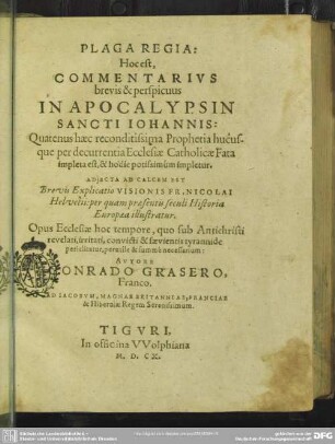 Plaga regia : hoc est commentarius brevis et perspicuus in apocalypsin Sancti Johannis