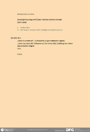 "Hanso na uniwersiśe" [Hänschen auf der Universität] - Erzählung nach einem obersorbischen Original