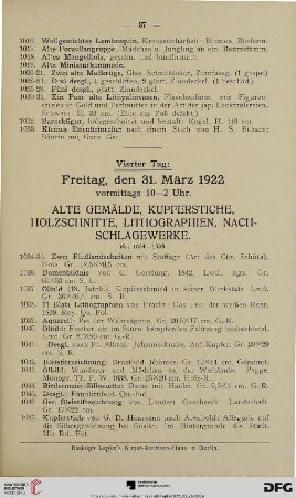 Alte Gemälde, Kupferstiche, Holzschnitte, Lithographien, Nachschlagewerke (Nr. 1034-1194)