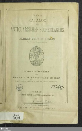 176.1886: Katalog des Antiquarischen Lagers von Albert Cohn in Berlin