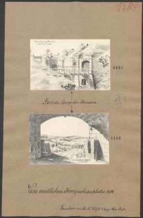 Fort du Camp des Romains, Graben und Eingang. (Zeichnung)
