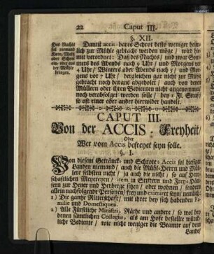 Caput III.: Von der Accis- Freyheit/ Oder Wer vom Accis befreyet seyn solle