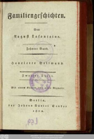 Zehnter Band = Zweiter Theil: Familiengeschichten