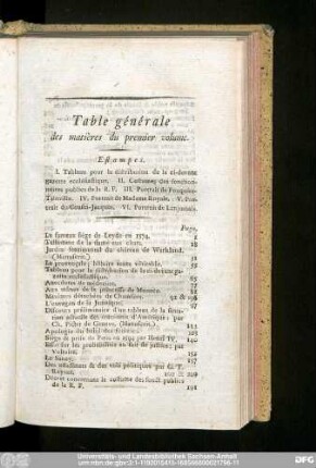 Table générale des matières du premier volume.
