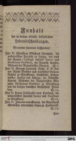 Innhalt der in diesem Stuecke befindlichen Lebensbeschreibungen