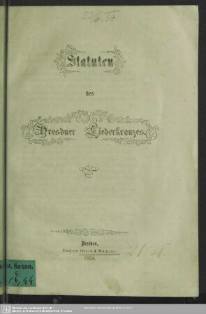 Statuten des Dresdner Liederkranzes