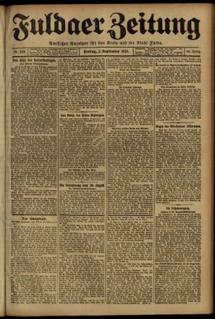 Erste Ausgabe vom Freitag, den 02. September 1921.